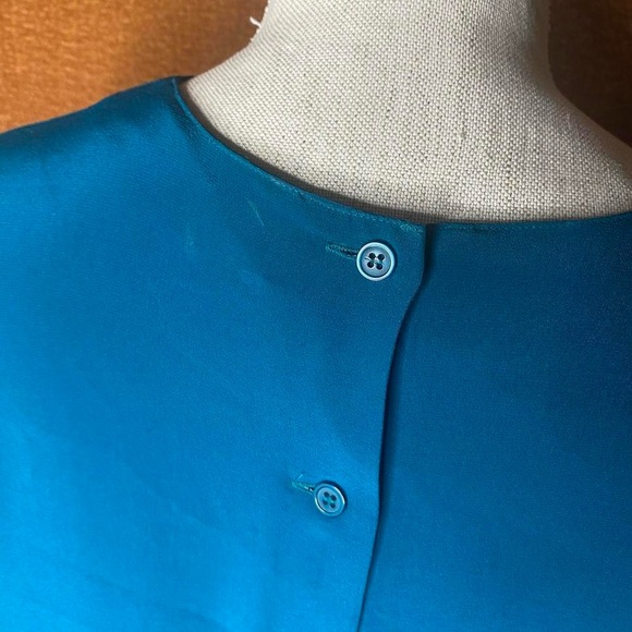 Vintage Jones New York Teal Silk Long Sleeve Blouse, Size L. - Picture 7 of 7